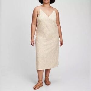 New Gap Animal Cheetah Print Slip Sundress Maxi Dress with Slit Cream White 14